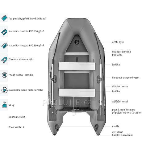 Člun GLADIATOR LIGHT AK300WF green - nafukovací člun s dřevěnou podlahou