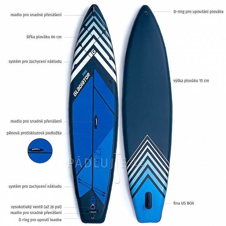 Paddleboard GLADIATOR PRO 12'6 WIDE s pádlem - POUŽITÉ ZBOŽÍ