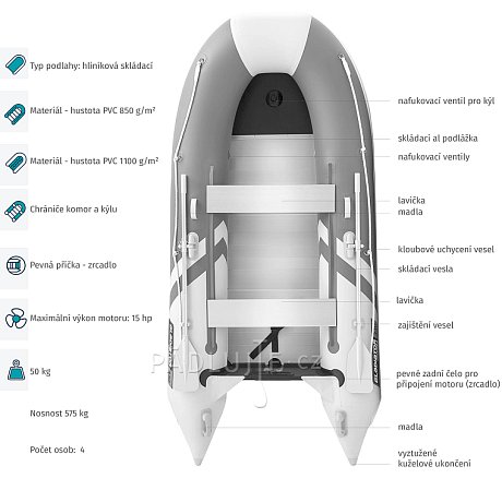 Člun GLADIATOR CLASSIC B330AL light dark grey- nafukovací člun s hliníkovou podlahou