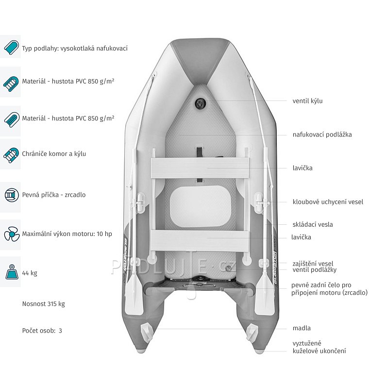 Člun GLADIATOR LIGHT AK300AD light dark grey- nafukovací člun s vysokotlakou podlahou