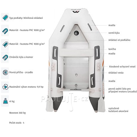 Člun AQUA MARINA DeLuxe 3m Alu Deck - nafukovací člun s aluminiovou palubou