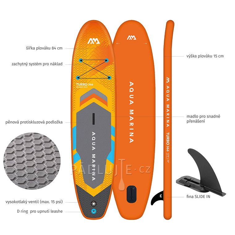 Paddleboard AQUA MARINA GO TURBO 366  12'0 s  motorem AQUA MARINA BlueDrive S Power fin