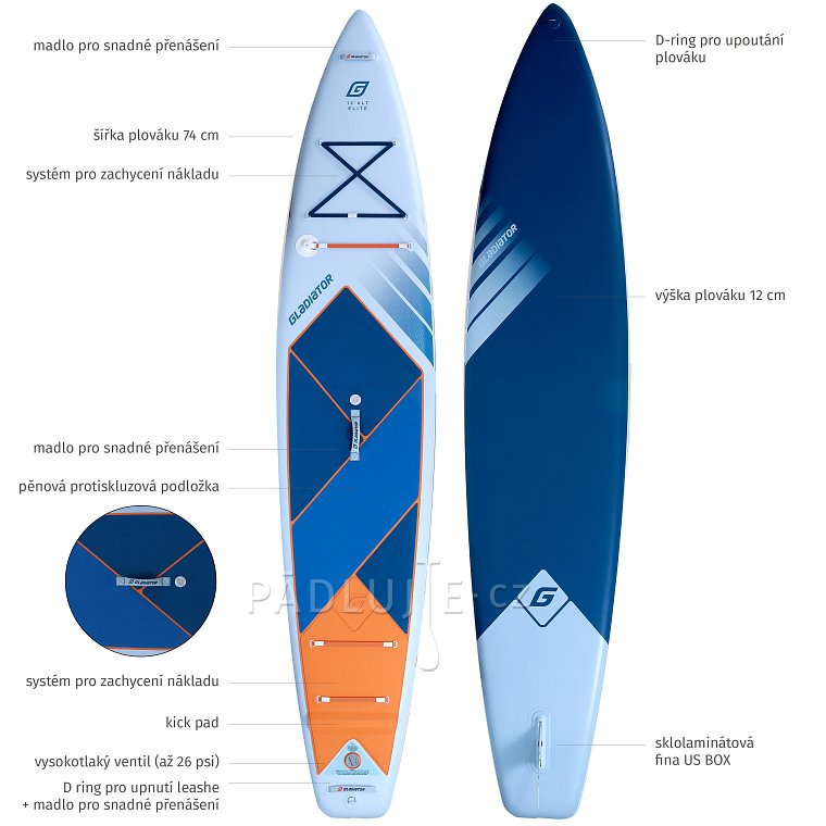 Paddleboard GLADIATOR ELITE 12'6 Light s karbon pádlem 2026 - nafukovací