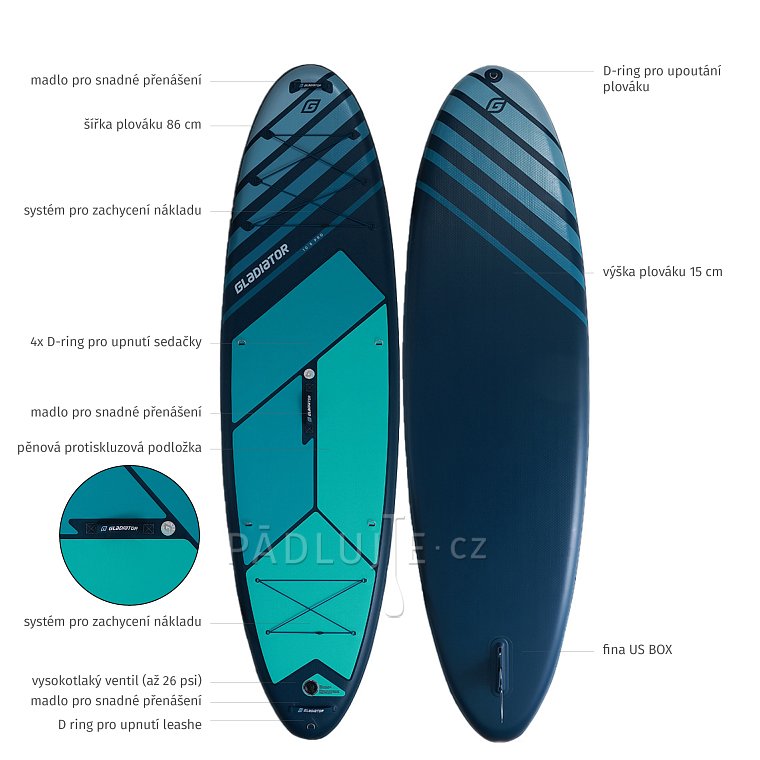 Paddleboard GLADIATOR PRO 10'8 s pádlem 2026 - nafukovací
