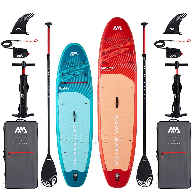 AQUA MARINA BREEZE 9'10 Silver tree, MONSTER 12'0 Sky Glider 2026 - Rodinná sada nafukovacích paddleboardů