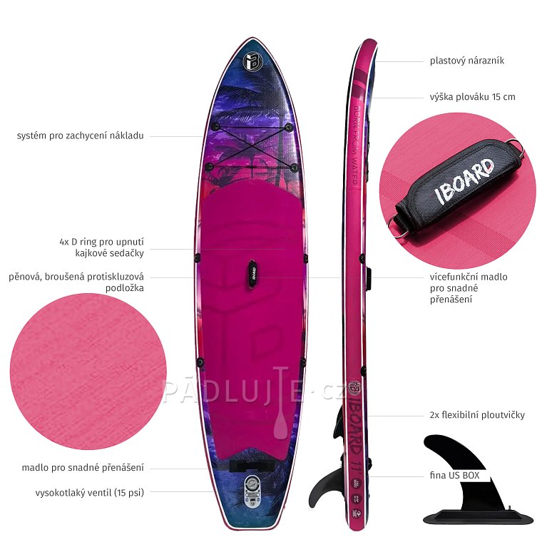 Paddleboard iBOARD 11' PURPLE PALM - nafukovací